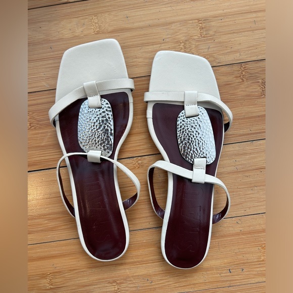 STAUD White / Cream Flat Sandals with silver hardware - Picture 4 of 10